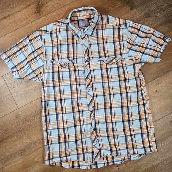 O’Neill Shirt Men’s Large Blue Plaid Snap Button Short Sleeve Collared Casual - Picture 1 of 9